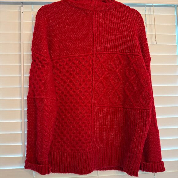 American Eagle Red Cable Knit Soft & Cozy Mock Neck Mixed Stitch Sweater Medium - Picture 4 of 4